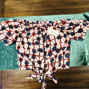 Solitaire Red and Blue Off-Shoulder Top